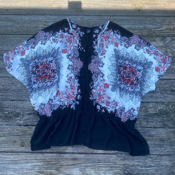 Lane Bryant floral blouse semi-sheer tunic dolman sleeves flounce sz 22/24 - Picture 12 of 12